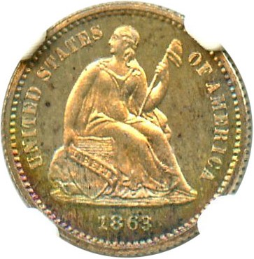 image for: 1863 H10c NGC/CAC Proof 66+  Colorful Toning