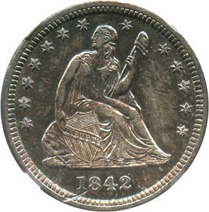 image for: 1842 25c NGC AU55 (Large Date) - No Reserve!