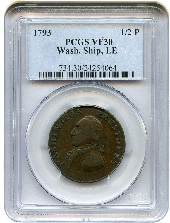 image for: 1793 Washington Half-Penny PCGS VF30 (Ship, Lettered Edge)