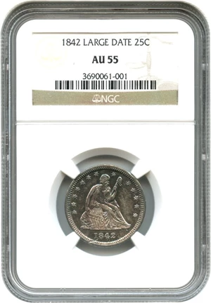 image for: 1842 25c NGC AU55 (Large Date) - No Reserve!