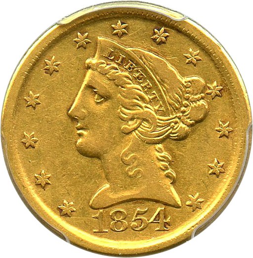 image for: 1854-D $5 PCGS XF45 (Large D) Dahlonega Mint