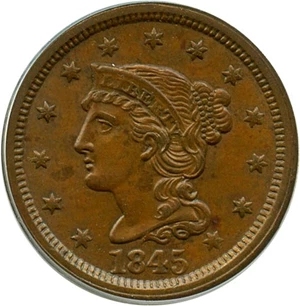 image for: 1845 1c PCGS MS63 BN