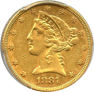 image for: 1881 $5 PCGS AU53
