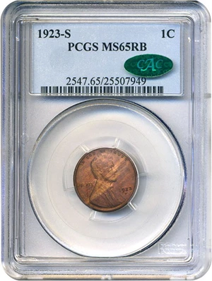 image for: 1923-S 1c PCGS/CAC MS65 RB