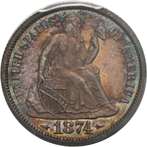 image for: 1874 10c PCGS/CAC Proof 64 (Arrows) - Colorful Toning - No Reserve!