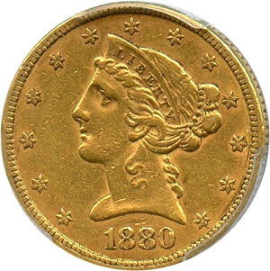 image for: 1880 $5 PCGS AU50