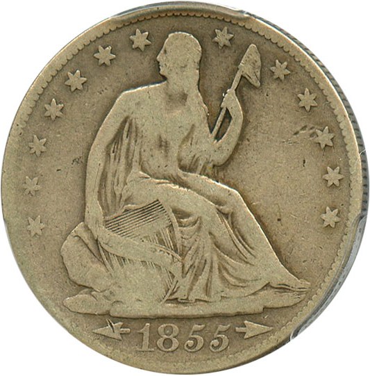 image for: 1855 50c PCGS VG-10 (Arrows)