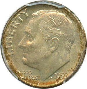image for: 1957-D 10c PCGS MS65 - Colorful Toning - No Reserve!