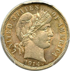 image for: 1914-D 10c PCGS AU58