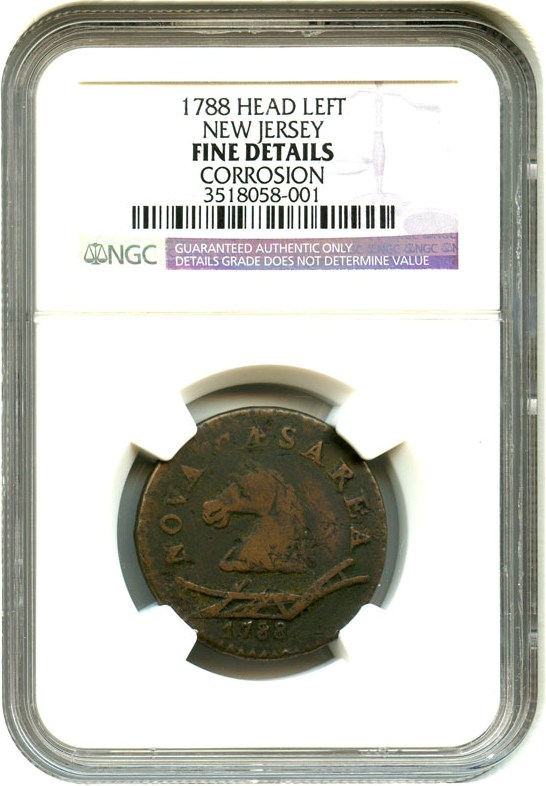 image for: 1788 New Jersey NGC F12 Details, Corrosion (Head Left)