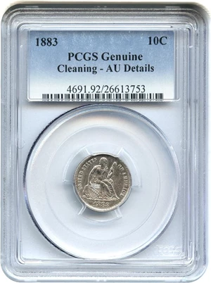 image for: 1883 10c PCGS Genuine, Cleaning AU Details
