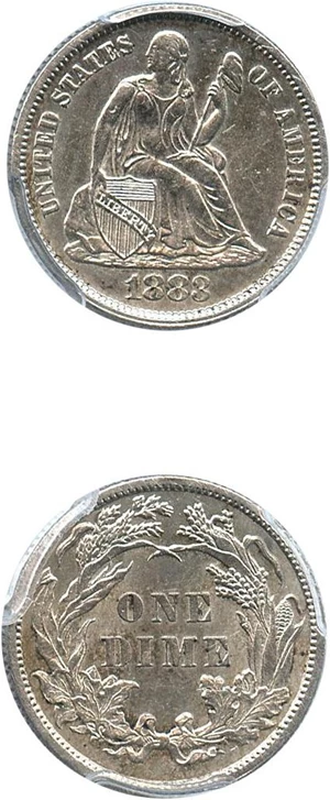 image for: 1883 10c PCGS Genuine, Cleaning AU Details