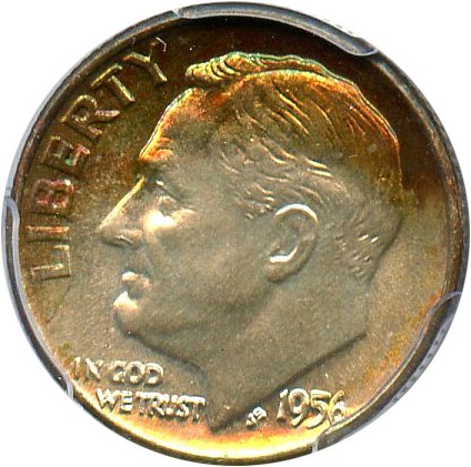 image for: 1956-D 10c PCGS MS66 - Colorful Toning