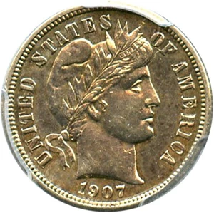 image for: 1907 10c PCGS AU53