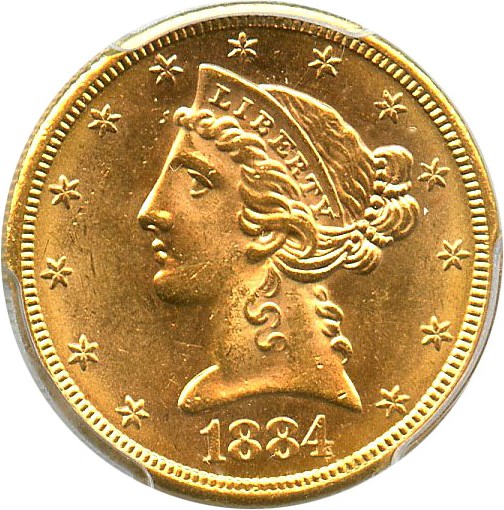 image for: 1884-S $5 PCGS/CAC MS63