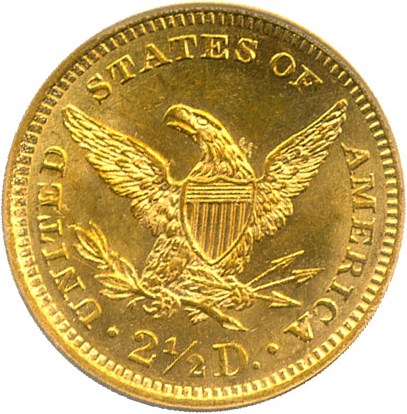 image for: 1859 $2 1/2 PCGS/CAC MS63 (New Reverse) Rare Variety