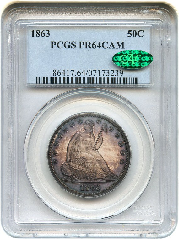 image for: 1863 50c PCGS/CAC Proof 64 Cameo - Gorgeous Civil War Era Proof Half
