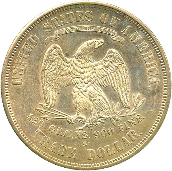 image for: 1875-S/CC Trade$ PCGS AU50 OGH - Underrated Variety - No Reserve!