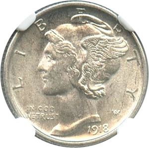 image for: 1918-D 10c NGC MS61