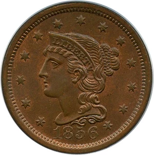 image for: 1856 1c PCGS/CAC MS65 RB (Upright 5)