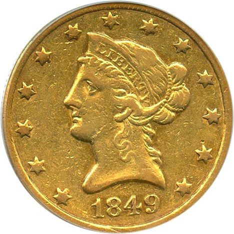 image for: 1849-O $10 PCGS/CAC XF45 - Scarce New Orleans Gold Coin - ex: Simpson/Hall