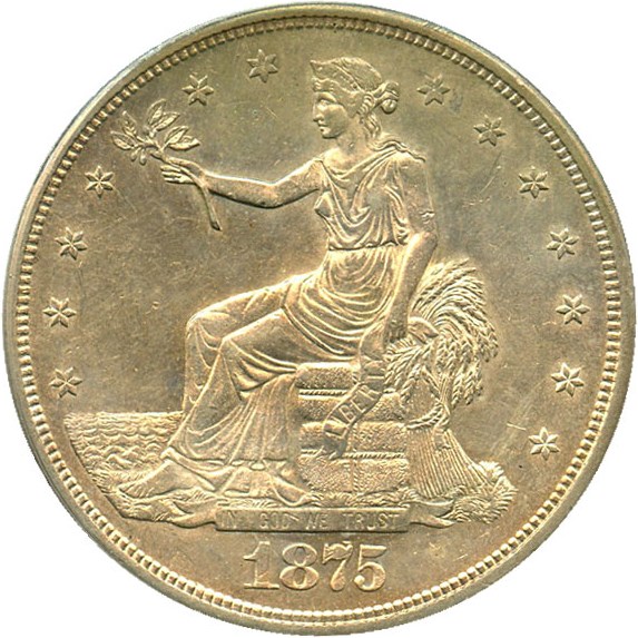 image for: 1875-S/CC Trade$ PCGS AU50 OGH - Underrated Variety - No Reserve!