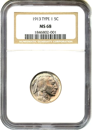 image for: 1913 5c NGC MS68 (Type 1) - Super Gem with Pastel Toning