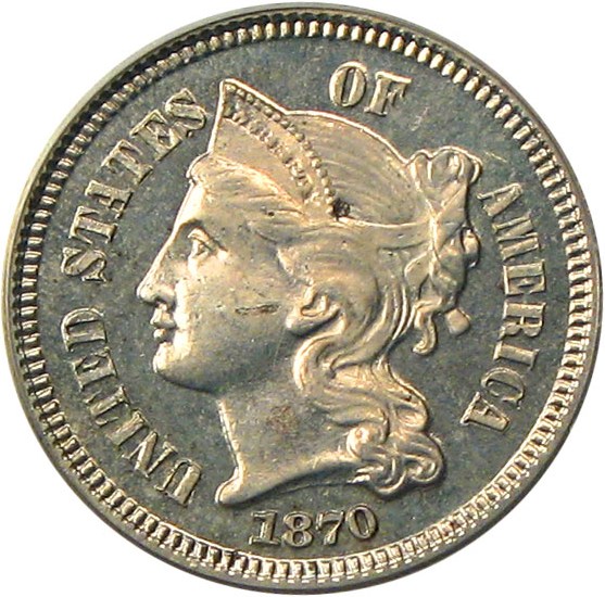 image for: 1870 3cN PCGS PR64 OGH