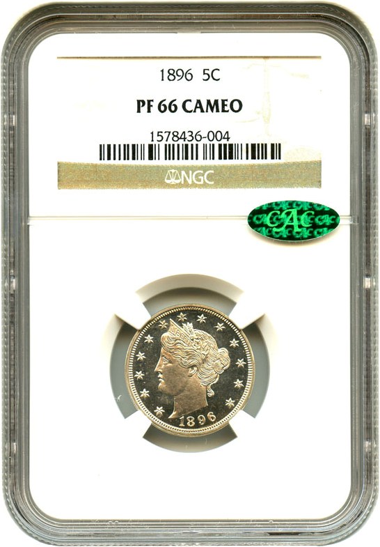 image for: 1896 5c NGC/CAC Proof 66 Cameo