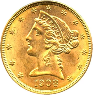 image for: 1908 Liberty $5 PCGS MS64