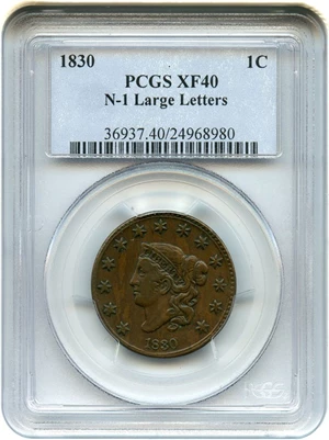 image for: 1830 1c PCGS XF40 (Large Letters, N-1)