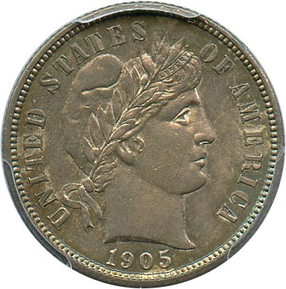 image for: 1905 10c PCGS/CAC AU58 - Colorful Toning