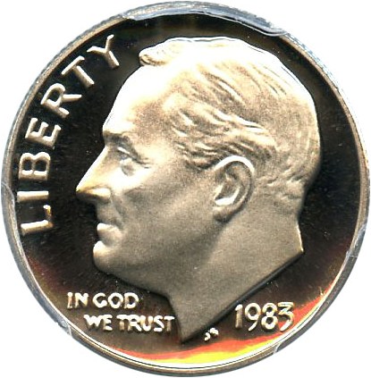 image for: 1983 No S 10c PCGS Proof 69 DCameo (Missing Mintmark) - Rare Mint Error