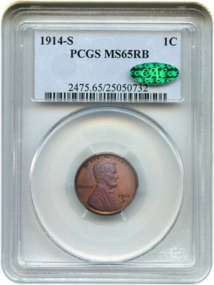 image for: 1914-S 1c PCGS/CAC MS65 RB - Scarce Date in Gem