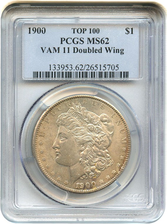 image for: 1900 $1 PCGS MS62 (VAM 11, Doubled Wing) Top 100 VAM