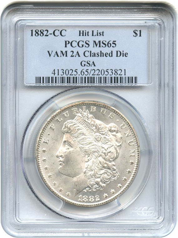 image for: 1882-CC $1 PCGS MS65 (VAM-2A, Clashed Die) Top 100 VAM ex: GSA