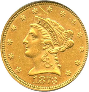 image for: 1873 $2 1/2 PCGS XF40 OGH - Low Mintage