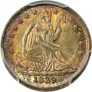 image for: 1839 H10c PCGS/CAC MS65 (No Drapery) - Colorful Toning