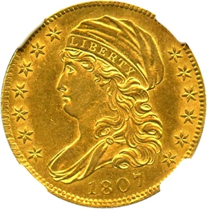 image for: 1807 $5 NGC MS61 (Bust facing Left) Desirable Early Gold