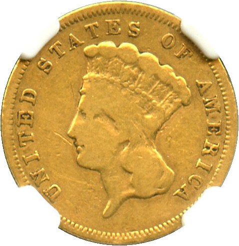 image for: 1857-S $3 NGC/CAC VG-8