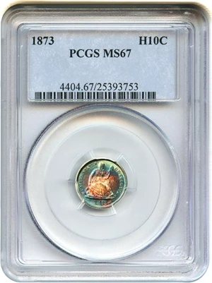 image for: 1873 H10c PCGS MS67 - Amazing Colorful Toning