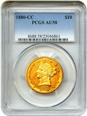image for: 1880-CC $10 PCGS AU58 - Scarce Carson City Half Eagle