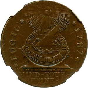 image for: 1787 Fugio Cent NGC/CAC MS64 BN (4 Cinquefoils, Pointed Rays, STATES UNITED)