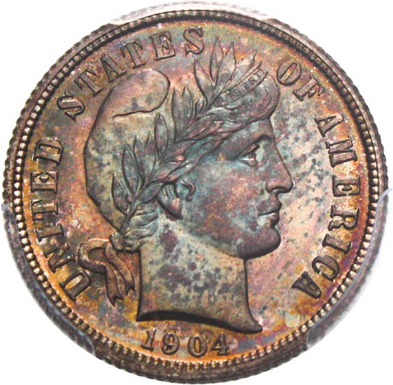 image for: 1904 10c PCGS/CAC Proof 65 - Colorful Toning - No Reserve!