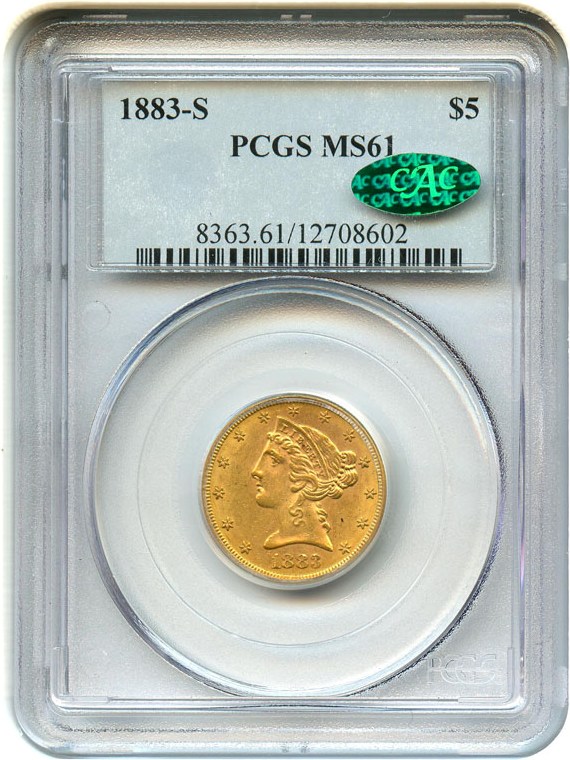 image for: 1883-S $5 PCGS/CAC MS61