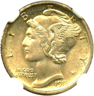 image for: 1918-S 10c NGC MS64
