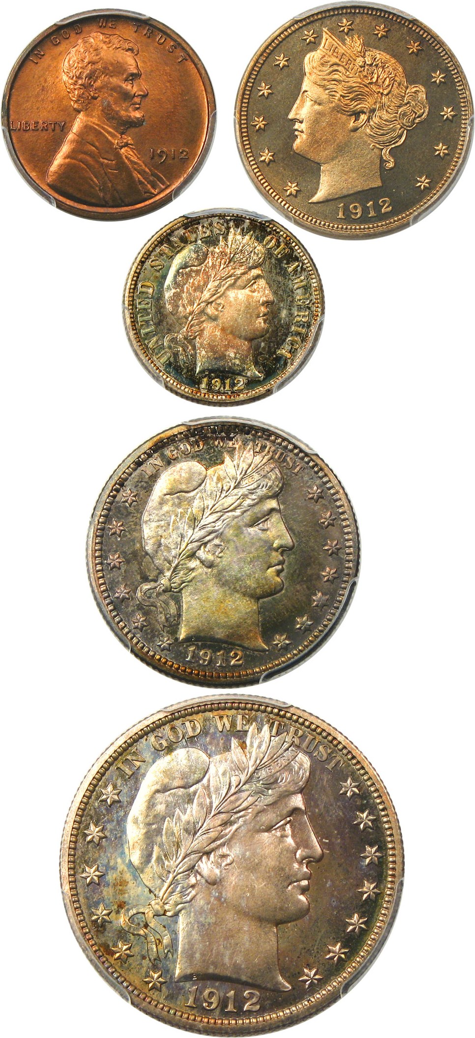 image for: 1912 Proof Set 1c-50c PCGS/CAC Proof 64-67 (5 Coins, all silver coins CAC)