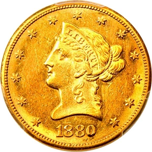image for: 1880-CC $10 PCGS AU58 - Scarce Carson City Half Eagle