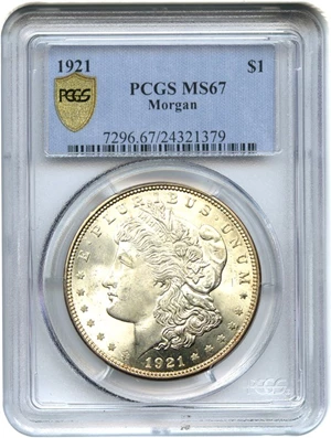 image for: 1921 Morgan $1 PCGS Secure MS67 - Amazing Registry Quality Gem- Tied for Finest!