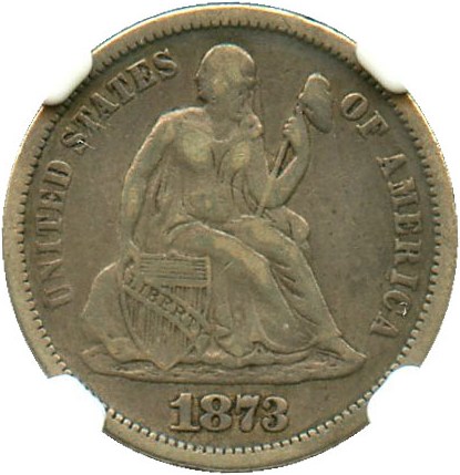 image for: 1873 10c NGC VF35 (No Arrows, Open 3)